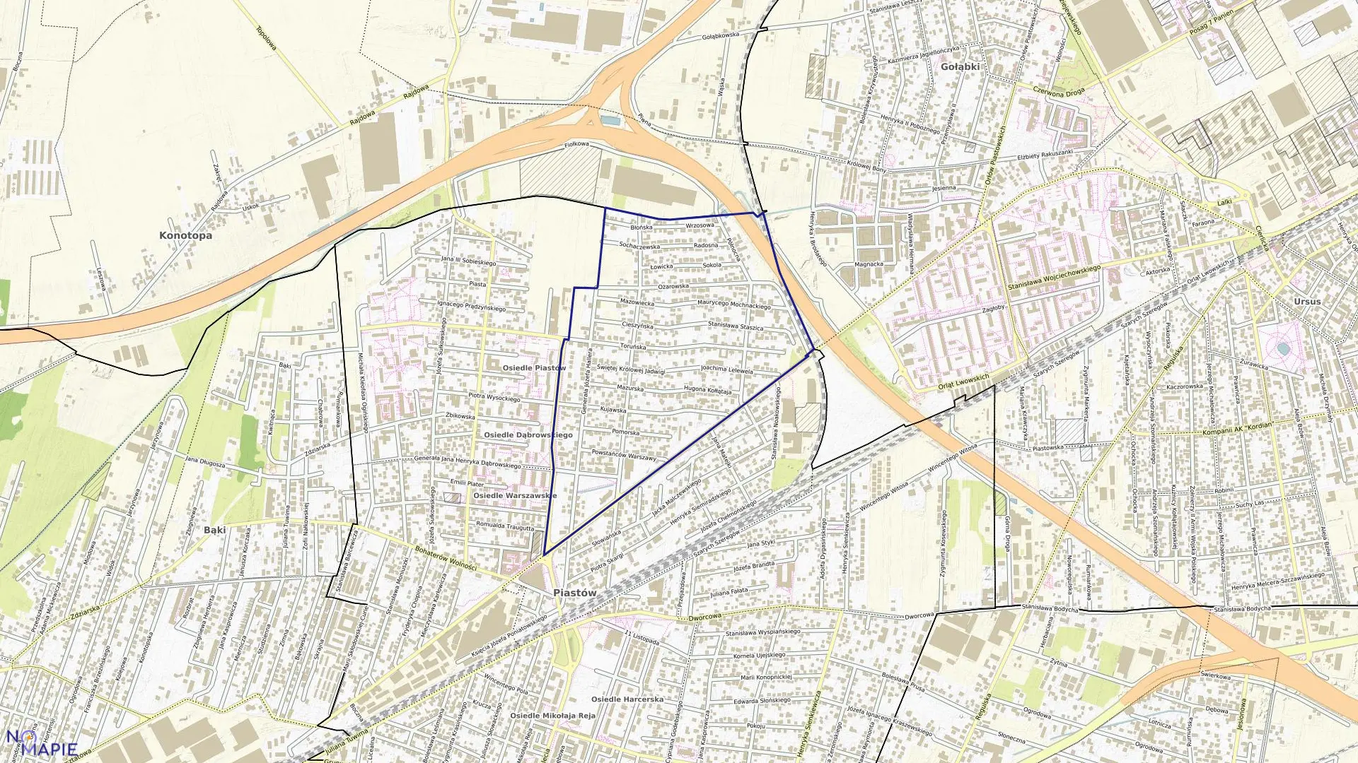 Mapa obrębu 02 w mieście Piastów