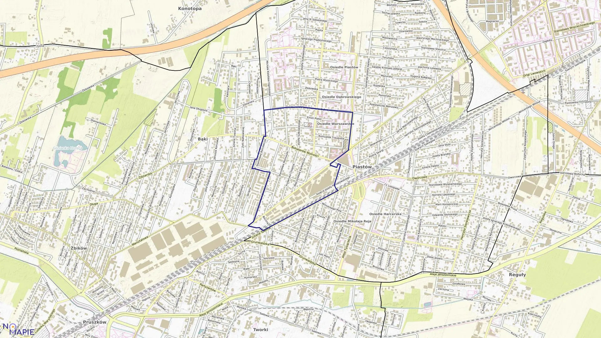 Mapa obrębu 03 w mieście Piastów