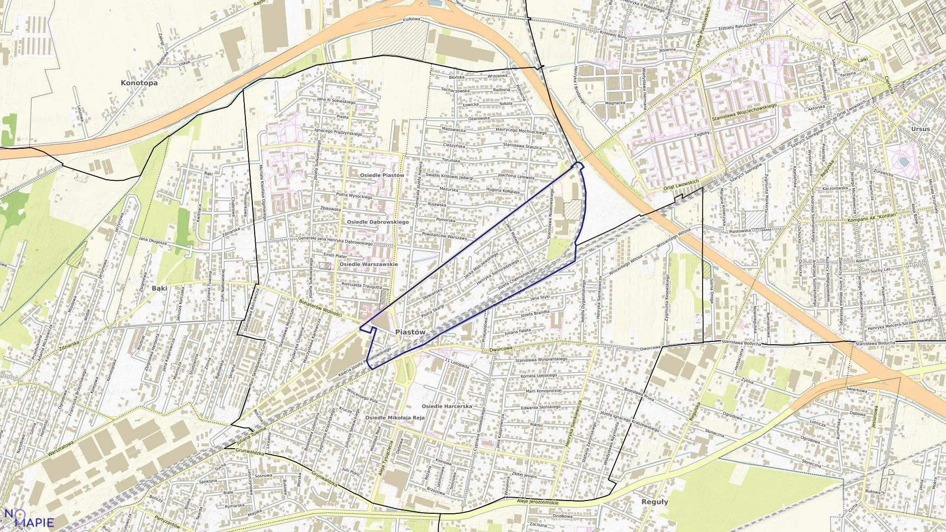 Mapa obrębu 04 w mieście Piastów