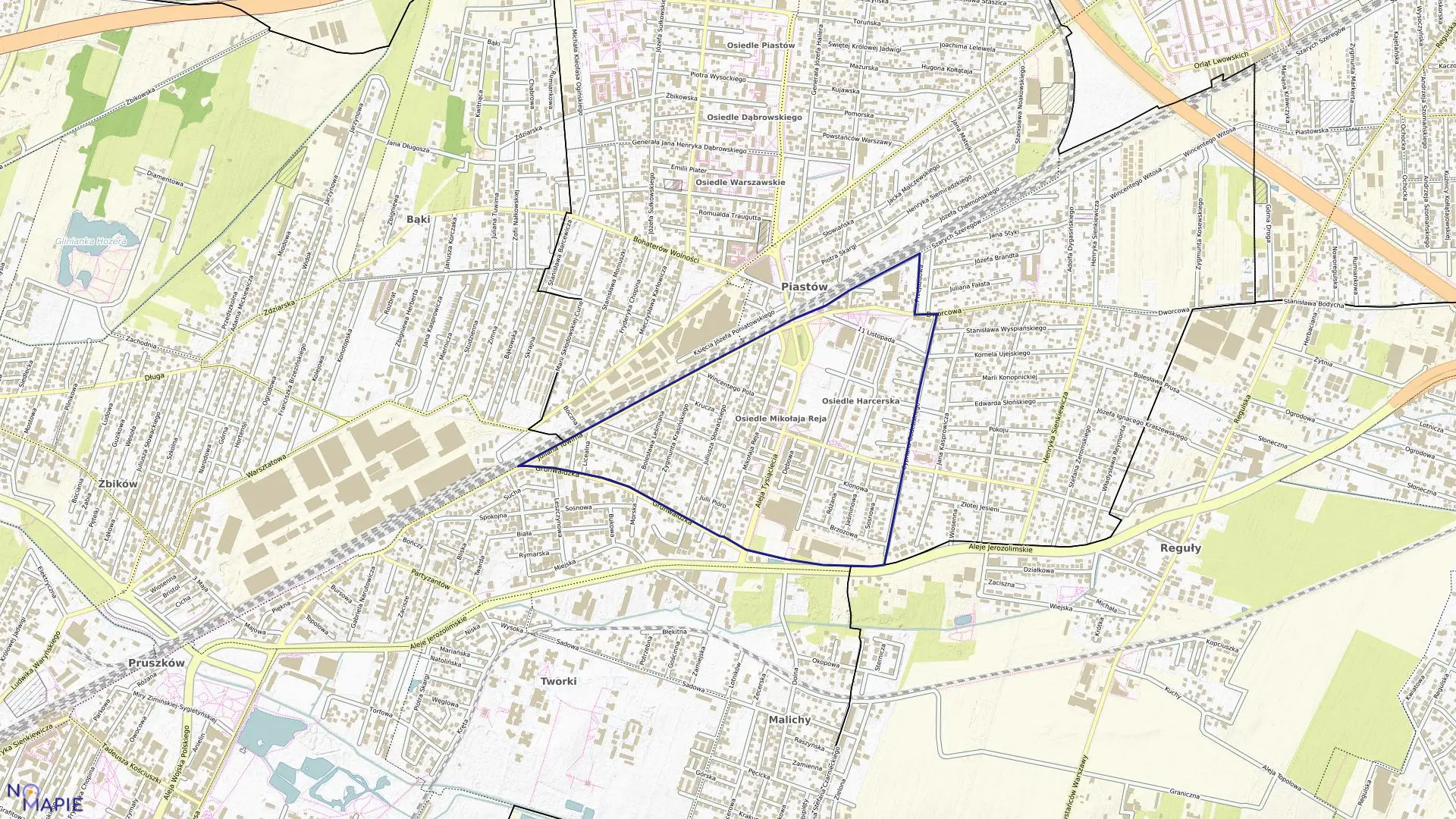 Mapa obrębu 05 w mieście Piastów