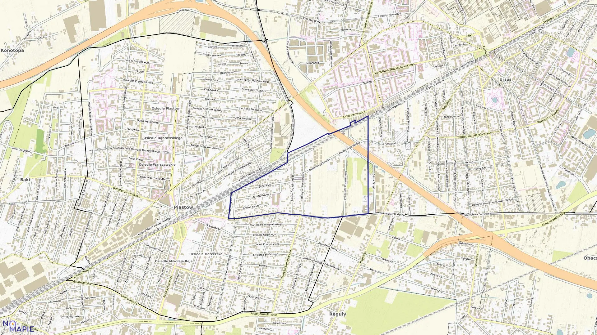 Mapa obrębu 06 w mieście Piastów