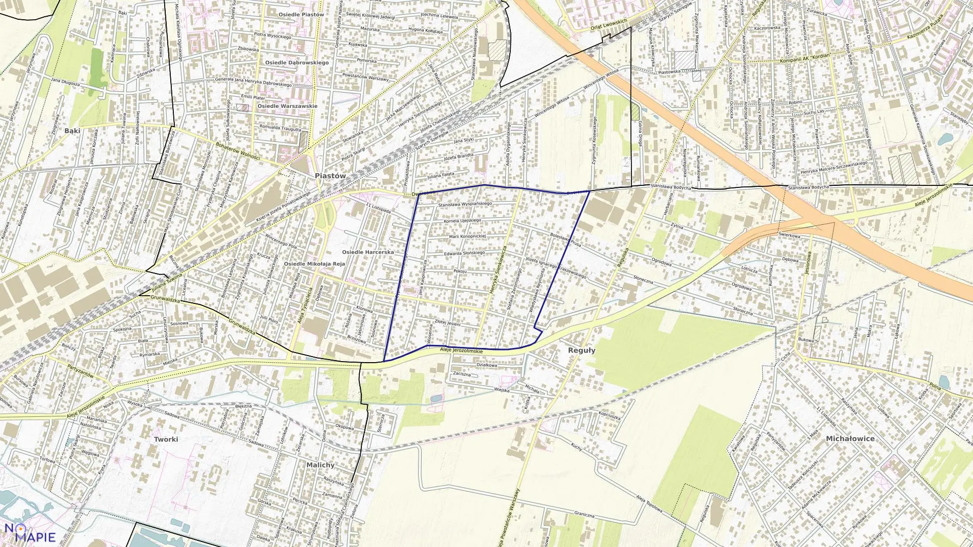 Mapa obrębu 07 w mieście Piastów